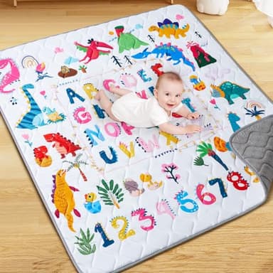 TreeBud Baby Play Mat - Thicken 71x59 Inch Soft Foam Crawling Mat for Playpen & Floor, Non-Slip Waterproof Playmats for Infants & Toddlers, Portable Foldable & Machine Washable, Dinosaur & Letters - Image 9