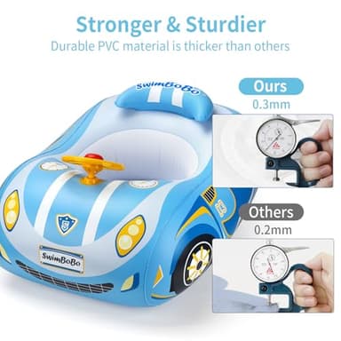 Swimbobo Toddler Pool Float Inflatable Car Baby Swim Float with Adjustable Sun Canopy and Safety Seat Pool Toys for Kids 3+ Years Old (Blue Sports Car) - Image 5