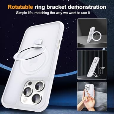 SKYLMW Compatible with iPhone 16 Pro Case with Invisible Magnetic O-Ring Stand Military-Grade Phone Case for iPhone 16 Pro 6.3" [Compatible with Mag-Safe][Great Grip Feeling],Translucent - Image 2