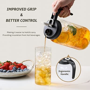 AOZITA 64 oz Glass Pitcher with Lid - 2 Quart Mason Jar Pitcher with Filter Lid, Wide Mouth Jar Leak-proof Water Jug, Heavy Duty Glass Container for Water, Juice, Milk, Tea, Iced Coffee, and Drinks - Image 3