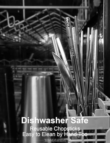 TINMARDA Metal Chopsticks Reusable 5 Pairs Stainless Steel Chopsticks Dishwasher Safe Square Lightweight Non-Slip Chop Sticks Present Set (Silver) - Image 7