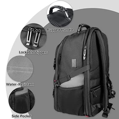 tazbuzo 18.4 Inch Extra Large Travel Backpack, TSA Laptop Backpack with USB Port, 55L Water Resistant Carry on College School Computer Backpack Men Women, Grey - Image 3