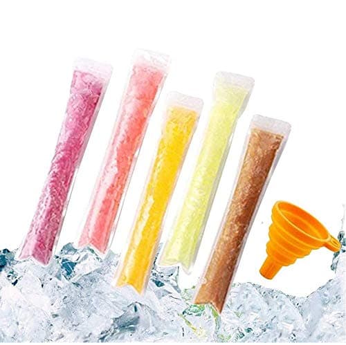 FEBSNOW 200 PCS Pop Bags - Pop Mold Bags with Funnel for Yogurt, Ice Candy, Ice Cream Party Favors (11"x2") - Image 1