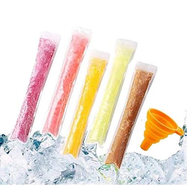 FEBSNOW 200 PCS Pop Bags - Pop Mold Bags with Funnel for Yogurt, Ice Candy, Ice Cream Party Favors (11"x2") - Image 1