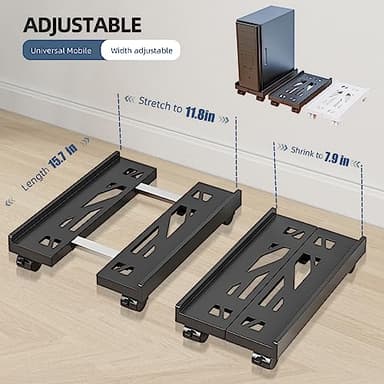 Adjustable Mobile CPU Stand, Ventilated Computer Tower Stand with 4 Caster Wheels Fits Most PC Tower, Under Desk CPU Holder PC Floor Cart Computer Riser for Gamers and Students (Black) - Image 2