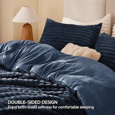 BEDELITE Fleece California King Comforter Set -Super Soft & Warm Fluffy Navy Blue Bedding, Luxury Fuzzy Heavy Bed Set for Winter with 2 Pillow Cases - Image 5
