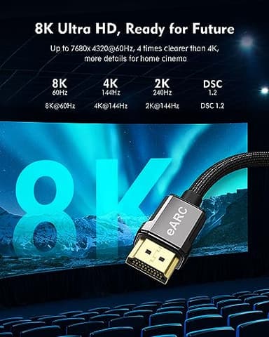 Silkland 8K HDMI ARC/eARC Cable 2.1 for Soundbar 6.6ft, 8K@60Hz 4K@120Hz High Speed HDMI Cord for Home Theater, 48Gbps, Dolby Atoms, DTS:X Compatible for Vizio Samsung Bose Sound bar, UHD TV, Blu-ray - Image 4