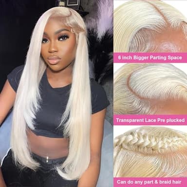 MYDIVA 613 13x6 Lace Front Wig Human Hair 30 inch Straight Blonde Wig Human Hair 180% Density 613 HD Lace Frontal Wig Blonde Lace Front Wigs Human Hair Pre Plucked with Baby Hair - Image 3