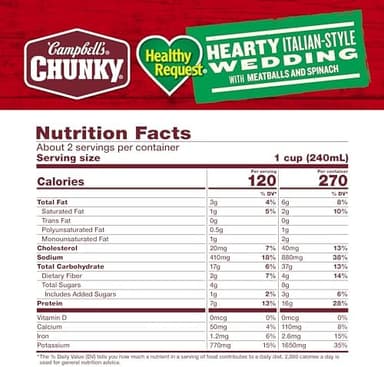 Campbell’s Chunky Healthy Request Soup, Hearty Italian Wedding Soup with Meatballs and Spinach, 18.6 Oz Can (Case of 12 - Image 2