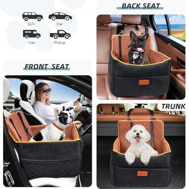 HEGGCOOE Small Dog Car Seat, Memory Foam Dog Booster Seats with Thick Cushion for Medium Dogs Under 35lbs, Detachable Washable Pet Car Seat Travel Bed with Storage Pockets,2 Safety Belts - Image 5