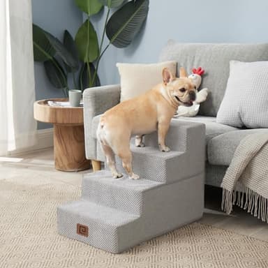 EHEYCIGA Dog Stairs for Bed 18" H, 4-Step Dog Steps for High Bed, Pet Steps for Small Dogs and Cats, Non-Slip Balanced Pet Ramp Indoor, Light Grey - Image 4