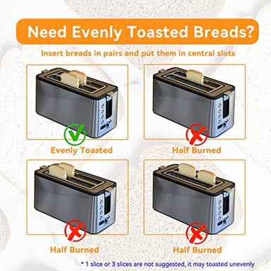 Mecity 4 Slice Toaster, Long Slot Toaster With Countdown Timer, Bagel/Defrost/Reheat/Cancel Functions,Warming Rack, Removable Tray, 6 Browning Settings, Extra Wide Slots, Stainless Steel, 1300W - Image 6