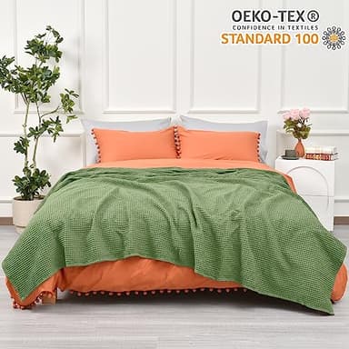 PHF 100% Cotton Waffle Weave Blanket King Size for Bed,Snag Proof Lightweight Breathable Moisture-Wicking Throw for Couch,Great for Layering in Cold Weather,Machine Washable,Home Decor-Loden Green - Image 9