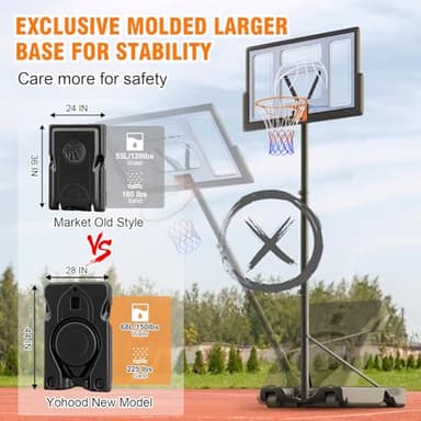 Yohood Basketball Hoop Outdoor 10ft Adjustable, Portable Basketball Hoop Goal System for Kids Youth and Adults in Backyard/Driveway/Indoor, 44 Inch Shatterproof Backboard and Larger Base - Image 3