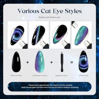 Beetles Cat Eye Gel Nail Polish Set - 6 Colors Halloween Chameleon Cat Eye Black Glitter Red Blue Gold Green Orange Gel Polish with Magnet Soak Off UV Velvet Gel Salon French Nail Art Gift for Women - Image 7