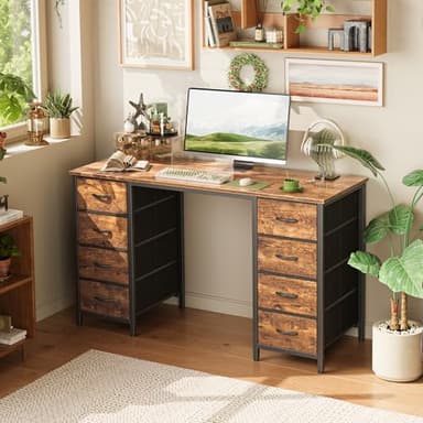 Huuger 47 Inch Computer Desk with 8 Fabric Drawers, Office Desk Work Desk for Home Office, Study, Gaming Desk with Drawers, Large Storage, Rustic Brown - Image 7