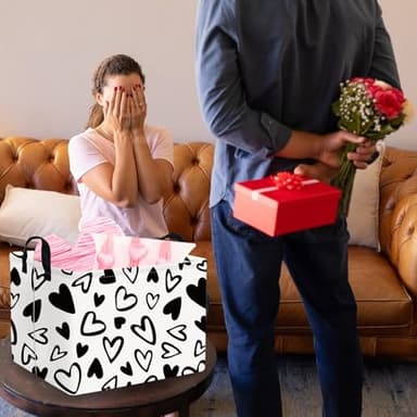 FXOCSHE Rectangular Easter Basket,Heart Gift basket Organizer Bins for Girls Room Decor,Nursery hamper,Easter decor(Lovely black heart) - Image 4