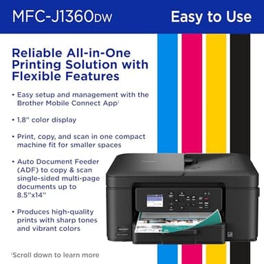 Brother Work Smart 1360 Wireless Color Inkjet All-in-One Printer with Automatic Duplex Printing and 1.8” Color Display | Includes Refresh Subscription Trial(1) (MFC-J1360DW) (Uses LC501 Series Inks) - Image 6