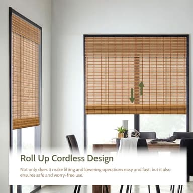Kokorona Cordless Sheer Bamboo Roman Shades with Valance, Light Filtering Woven Bamboo Blinds for Windows, Natural Window Blinds Roll Up Shades for Home & Patio, 34" W x 64" H, Light Russet - Image 3