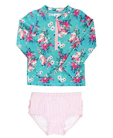RuffleButts® Baby/Toddler Girls Fancy Me Floral Long Sleeve Rash Guard Bikini - 6-12m - Image 4