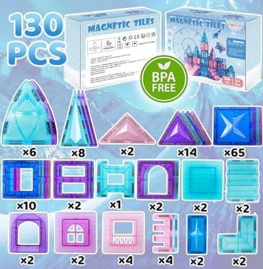 LionFuny 130PCS Magnetic Tiles, 3D Diamond Magnetic Blocks, Magnet Tiles for Kids Age 3-5 4-8 8-12, STEM Sensory Educational Magnet Toys for Kids Girls Boys Birthday Xmas Gifts - Image 6