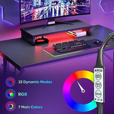 Bestier 42 inch Gaming Desk with LED Lights, Small Computer Gaming Table with Monitor Shelf, Gamer Desk with Headphone Hook, Kids Boys Computer Table with Black Carbon Fiber Texture - Image 5