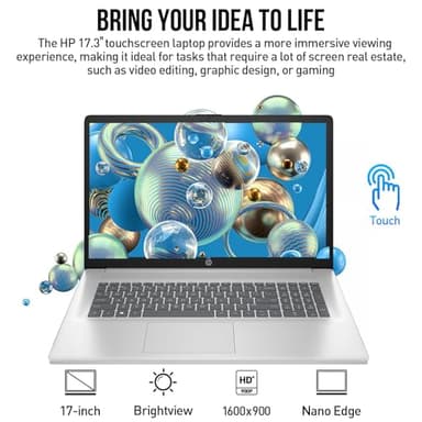 HP 17 inch Touchscreen Laptop Computer for Business & Home Student, Intel Processor 8-Core, 32GB DDR4 RAM, 1TB PCIe SSD, WiFi 6, Bluetooth 5.4, Numeric Keypad, Silver, Windows 11 Home, Type C HUB - Image 5