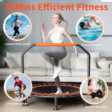 40"/48" Foldable Mini Trampoline Load 330lbs,Portable Exercise Rebounder Trampoline with Adjustable Foam Handle,Fitness Trampoline for Adults (40 in with handrail) - Image 7