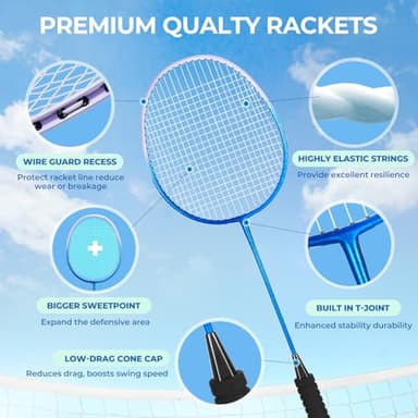 HIRALIY Badminton Rackets Set for Backyards, Lightweight Badminton Set of 4, Includ 4 Rackets, 12 Nylon Birdies, Replacement Grip Tapes, 1 Carrying Bag, Outdoor Games for Adults Family Kids Beginners - Image 2