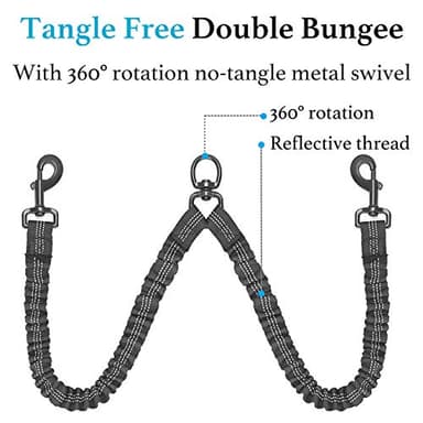 iYoShop Dual Dog Leash - 360° Swivel, No Tangle Walking Leash with Shock Absorbing Bungee for Two Dogs (Large, 25-150 lbs, Black) - Image 5