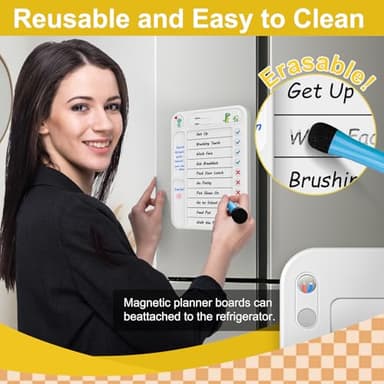 Magnetic Chore Chart for Kids, ADHD Task Tracker Easy-Check Routine Dry Erase Board, to-Do List Planning Tool with Stand for Fridge/Desk/Home/School, 6 Reusable Sheets, 3 Markers - Image 6