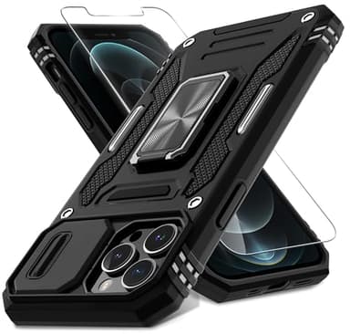 DEERLAMN Case for iPhone 13 Pro Max with Slide Camera Cover+Screen Protector(1 Pack),Rotated Ring Kickstand Military Grade Shockproof Protective Cover 6.7 Inch-Black - Image 1