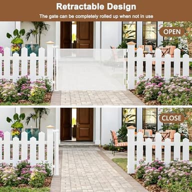 Weatherproof Outdoor Retractable Baby Gates for Decks, 55" Wide Waterproof Retractable Dog Gate with No Rust Screws and Rods, Scratch-Resistant Mesh Outdoor Baby Gate/Fence/Barrier/Screen, White - Image 4