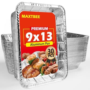 MAXTBEE Aluminum Pans Foil Pans, 30 Pack 9x13 Disposable Aluminum Trays Half Size Heavy Duty Tin Foil Trays Food Containers For Cooking, Baking, Roasting, Heating or Steam Table - Image 1