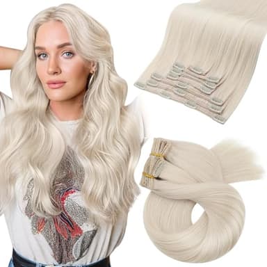 Moresoo Hair Extensions Clip ins White Blonde Real Hair Clip in Extensions Human Hair Double Weft Clip in Human Hair Extensions Full Head #60A 7Pieces/120Grams 24inch - Image 1