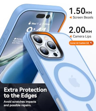 CANSHN Magnetic Compatible with iPhone 16 Pro Case [Compatible with Magsafe] [Translucent Matte] Slim Thin Shockproof Protective Bumper Phone Case Cover 6.3 Inch - Light Blue - Image 5
