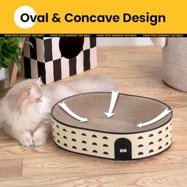 Conlun Oval Cat Scratcher Bed, 2-in-1 Cat Scratching Board, Natural Corrugated Cardboard Scratch Pad Lounge, Sealed Base Traps Debris,No Assembly Kitty Furniture,Stylish Colors Blends Any Home Decor - Image 6