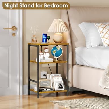 X-cosrack Side Table with Charging Station, End Table with USB Ports and Outlets, Nightstand with Storage Shelves for Small Space, Sofa Couch Table Bedside Table for Living Room Bedroom - Image 6