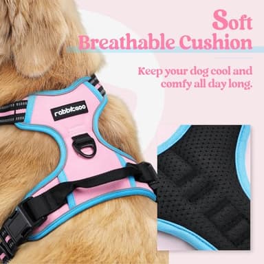 rabbitgoo Dog Harness No Pull with 2 Leash Clips, Adjustable Soft Padded, Reflective Oxford No Choke Pet Vest with Easy Control Handle for Medium Sized Dogs, Pink & Blue, M - Image 2