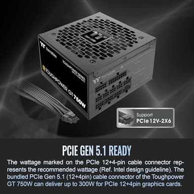 Thermaltake Toughpower GT 750W ATX 3.1 Standard Power Supply; 80 Plus Gold Efficiency; Smart Zero Fan; Native 300W PCIe 5.1 Connector; PS-TPT-0750FNFAGU-3; 5 Year Warranty - Image 3
