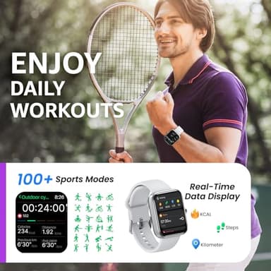 TOZO 2025 New Upgraded Smart Watch for Men Women for iPhone&Android, 1.83" Fitness Tracker Bluetooth Call [Answer/Make], IP68 Waterproof Sleep Monitor, 100+ Sport Modes Sliver - Image 3
