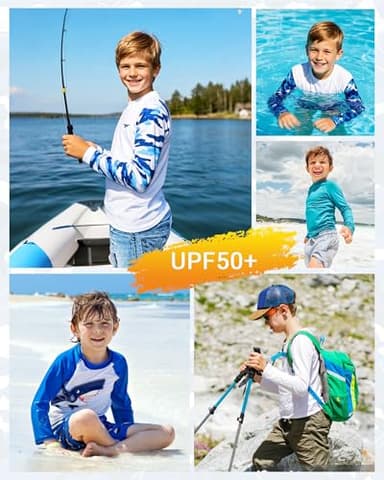 Poekuao Rash Guard for Boys Quick Dry Long Sleeve Swim Shirts UPF 50+ Sun Protection Shirt Kids Fishing Shirts with Thumb Hole Light Blue S - Image 7