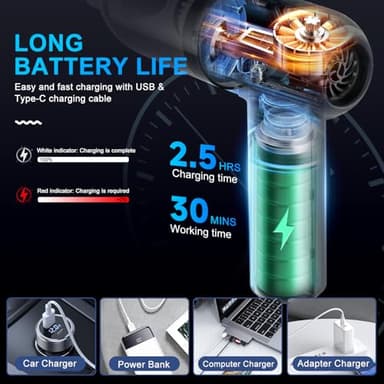 KMM Handheld Car Vacuum Cleaner, 4 in 1 Vacuum Cleaner 16000Pa Air Duster, 3-Speed Adjustable 120W High Power Vacuum Cleaner with LED Light and Multi-Nozzles for Car, Home, Office, Pet - Image 5