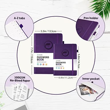 Password Book with Alphabetical Tabs, Hardcover Password Keeper, Password Notebook Organizer for Computer and Internet Address Website Login, Gifts for Home and Office, 4.4''x 5.8''- Purple - Image 3