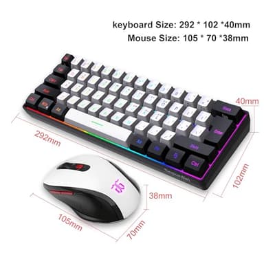 Snpurdiri 2.4G Wireless Gaming Keyboard and Mouse Combo, Include Mini 60% Merchanical Feel RGB Backlit Keyboard, Ergonomic Vertical Feel Small Wireless Mouse(Black and White) - Image 6