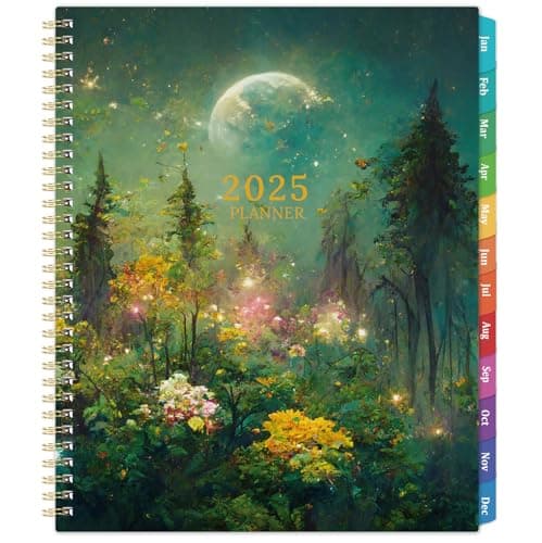 Planner 2025-2025 Planner, 9" x 11", Jul.2025 - Jun.2026, Weekly and Monthly with Colorful Tabs, Strong Twin-wire, Back Pocket - Dreaming Moon - Image 1
