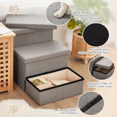 Love's cabin Dog Stairs for High Bed 18"H,Foldable Pet Stairs for Small Medium or Large Dogs Puppy with Storage for Bed or Couch, Cat Dog Steps Ramp with Zip up to 200 lbs(Solid Grey,3 Steps no Condo) - Image 4