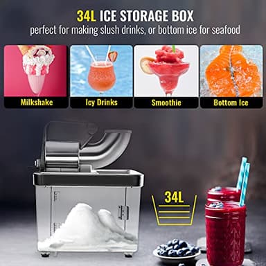 VEVOR 110V Commercial Ice Crusher 661LBS/H, ETL Approved 300W Electric Snow Cone Machine with Dual Blades, Stainless Steel Shaved Ice Machine with Safety On/Off Switch for Family, Restaurants, Bars - Image 6
