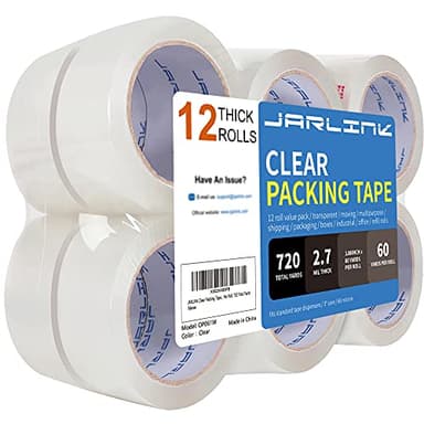 JARLINK Clear Packing Tape (12 Rolls), Heavy Duty Packaging Tape for Shipping Packaging Moving Sealing, 2.7mil Thick, 1.88 inches Wide, 60 Yards Per Roll, 720 Total Yards - Image 1