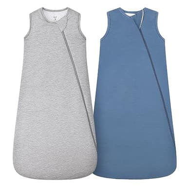 HAPIU Unisex Rayon Made from Bamboo Baby Sleep Sack TOG 1.0, 2-Way Zipper YKK, Wearable Blanket Toddler, 18-36 Months,Light Heather Grey&Moonlight Blue - Image 1